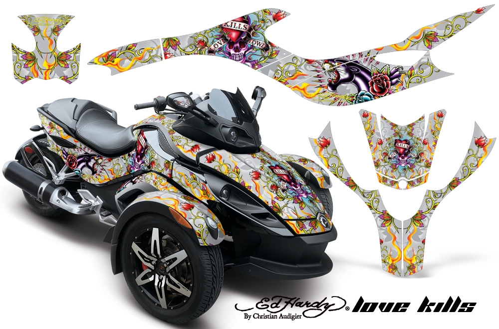 CAN-AM SPYDER Graphics Kit EDHARDY LOVE KILLS SILVER